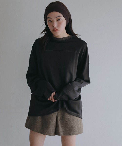 anuke(アンヌーク)の「Panel Over Long T-shrits(Tシャツ/カットソー・レディース・ブラウン/ベージュ・FREE)」の1枚目の写真