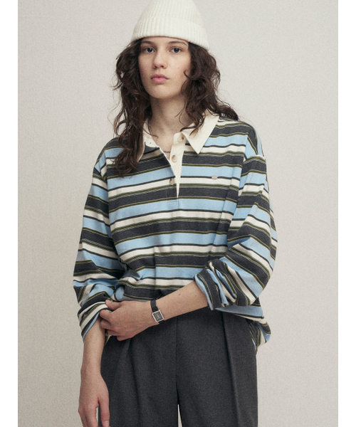 MALOUPE（マロップ）の「5118 ストライプカラーTシャツ (ブルー)（ポロシャツ・レディース・ブルー・FREE）」の4枚目の写真