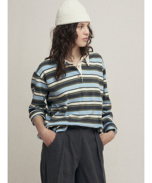 MALOUPE（マロップ）の「5118 ストライプカラーTシャツ (ブルー)（ポロシャツ・レディース・ブルー・FREE）」の5枚目の写真