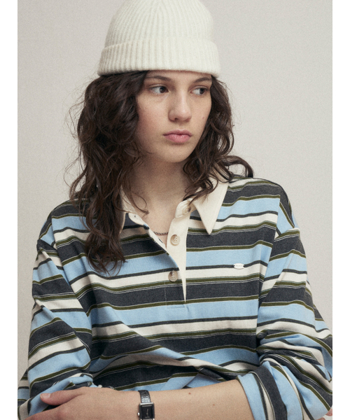 MALOUPE（マロップ）の「5118 ストライプカラーTシャツ (ブルー)（ポロシャツ・レディース・ブルー・FREE）」の6枚目の写真