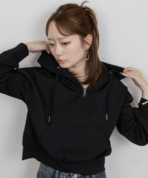 ダブルフェイスハーフジップショート丈フーディー