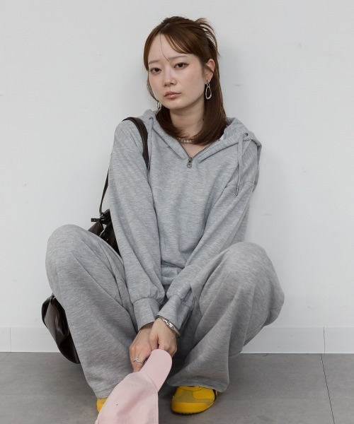 mellomela.(メロメラ)の「ダブルフェイスハーフジップショート丈フーディー(パーカー・レディース・杢グレー/ブラック・M)」の5枚目の写真