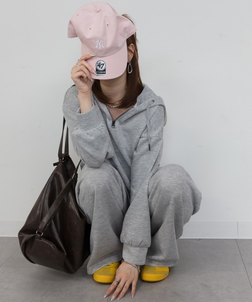mellomela.(メロメラ)の「ダブルフェイスハーフジップショート丈フーディー(パーカー・レディース・杢グレー/ブラック・M)」の12枚目の写真