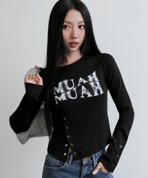 スリットスナップボタン長袖Tシャツ [ブラック]