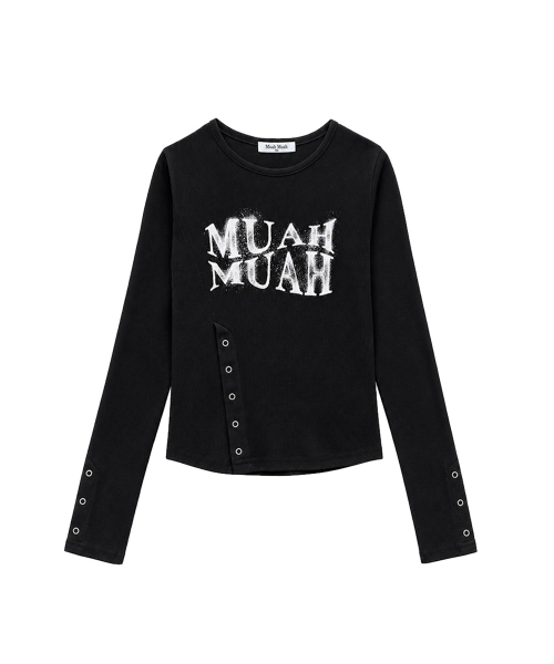 muahmuah（ムーアムーア）の「スリットスナップボタン長袖Tシャツ [ブラック]（Tシャツ/カットソー・レディース・その他・FREE）」の10枚目の写真