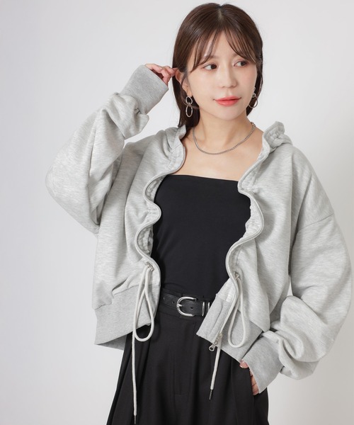 Riberry(リベリー)の「ドローコードデザインダブルジップフーディー(パーカー・レディース・チャコールグレー/杢グレー・FREE)」の17枚目の写真