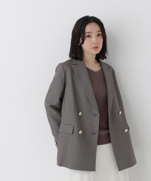 NATURAL BEAUTY BASIC(ナチュラルビューティーベーシック)の「ダブルブレストボクシージャケットⅡ(テーラードジャケット・レディース・グレー/ブラウン・MEDIUM/SMALL)」の2枚目の写真