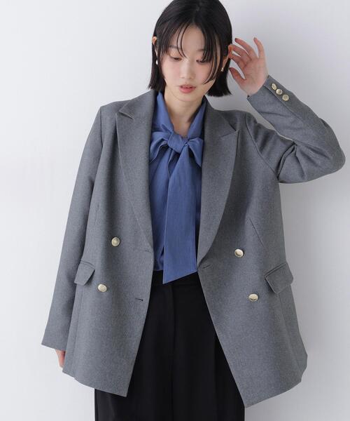 NATURAL BEAUTY BASIC(ナチュラルビューティーベーシック)の「ダブルブレストボクシージャケットⅡ(テーラードジャケット・レディース・グレー/ブラウン・MEDIUM/SMALL)」の1枚目の写真