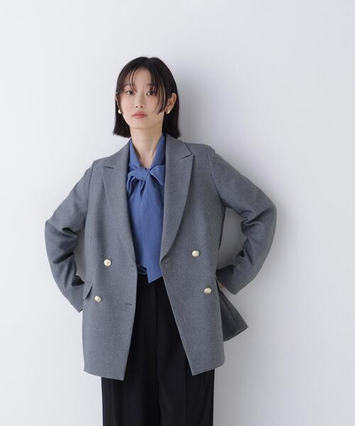 NATURAL BEAUTY BASIC(ナチュラルビューティーベーシック)の「ダブルブレストボクシージャケットⅡ(テーラードジャケット・レディース・グレー/ブラウン・MEDIUM/SMALL)」の4枚目の写真