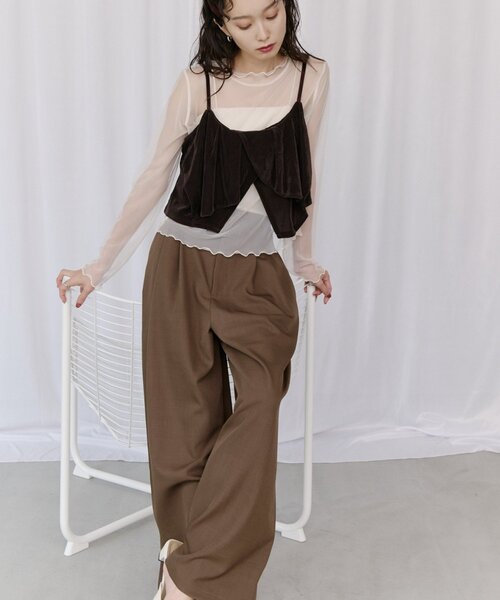 COLONY 2139（コロニートゥーワンスリーナイン）の「【オケージョン/2SET】ベロアリボンビスチェキャミ＆Tシャツ（Tシャツ/カットソー・レディース・ネイビー/ブラウン・FREE）」の12枚目の写真