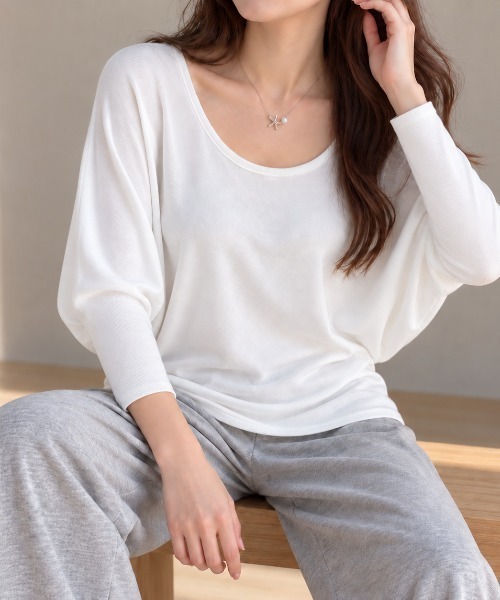 Carpe Diem（カルペディエム）の「細リブ ドルマンスリーブカットソー（Tシャツ/カットソー・レディース・ホワイト/ブラック/ライトブルー/モカ/ダークグレー/ピンク・FREE）」の8枚目の写真