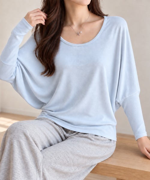Carpe Diem（カルペディエム）の「細リブ ドルマンスリーブカットソー（Tシャツ/カットソー・レディース・ホワイト/ブラック/ライトブルー/モカ/ダークグレー/ピンク・FREE）」の15枚目の写真