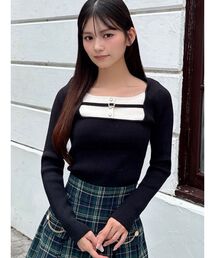 バスト切り替えデザインニットトップス