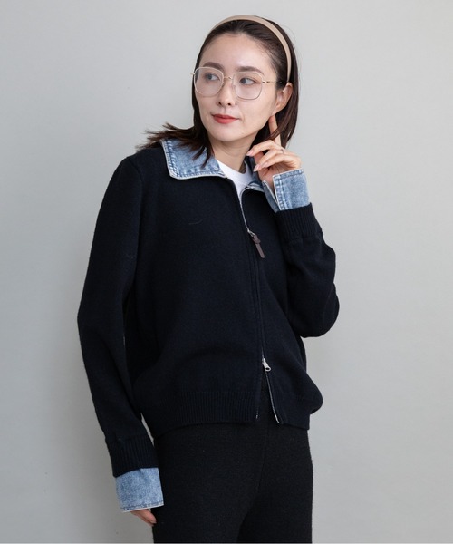 lodie(ロディ)の「デニム×ニット ジップカーデ(ニット/セーター・レディース・オフホワイト/ブラック/グレー・FREE)」の8枚目の写真