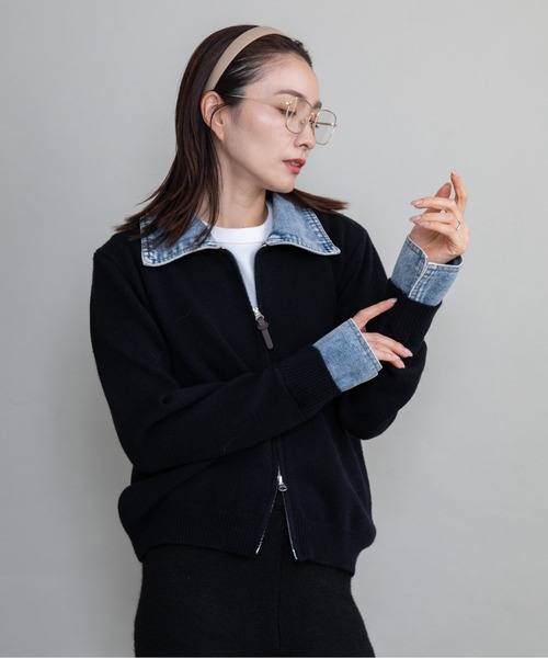 lodie(ロディ)の「デニム×ニット ジップカーデ(ニット/セーター・レディース・オフホワイト/ブラック/グレー・FREE)」の9枚目の写真