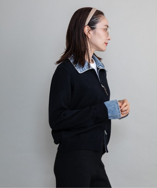 lodie(ロディ)の「デニム×ニット ジップカーデ(ニット/セーター・レディース・オフホワイト/ブラック/グレー・FREE)」の10枚目の写真