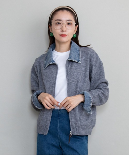 lodie(ロディ)の「デニム×ニット ジップカーデ(ニット/セーター・レディース・オフホワイト/ブラック/グレー・FREE)」の19枚目の写真