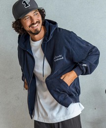 1minute 1second（ワンミニットワンセカンド）の「mpa4286-cursive embroidery faded wash zip hoodie フルジップパーカー(1M26F260)（パーカー）」