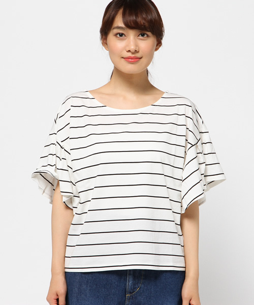 Heather（ヘザー）の「ソデフレアBIGTシャツ  726455（Tシャツ/カットソー・レディース・ブラック/ホワイト×ブラック/オフホワイト/ホワイト系その他・FREE）」の6枚目の写真