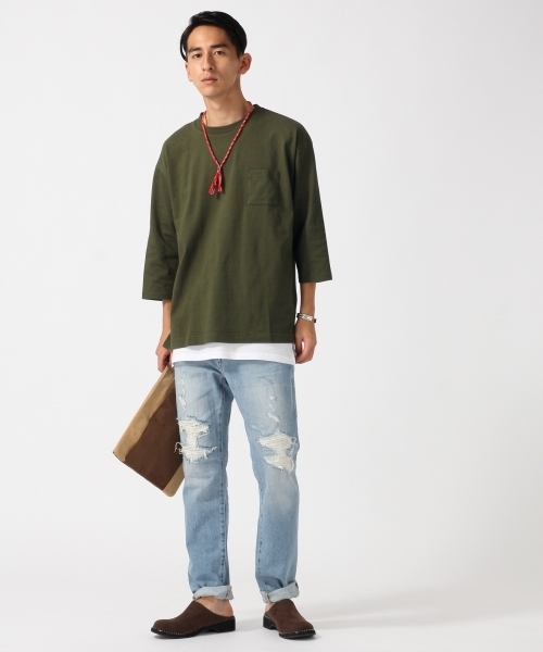 RAGEBLUE(レイジブルー)の「<トレンドのBIGシルエット>ワイドスリットカットソー7分袖/727843(Tシャツ/カットソー・メンズ・ネイビー/グレー/オリーブ/ホワイト・LARGE/MEDIUM)」の7枚目の写真