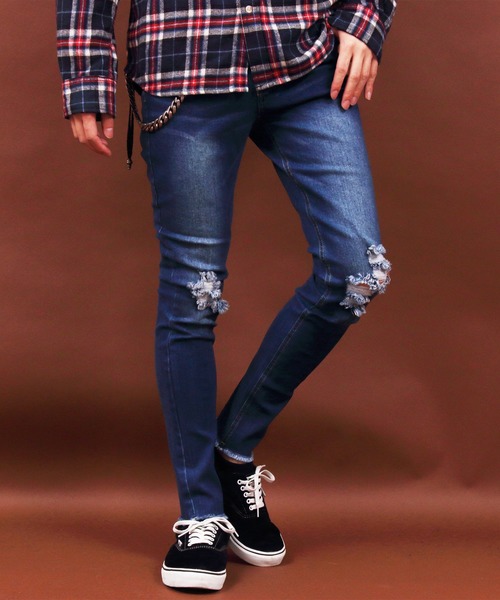 ８(eight)（エイト）の「ダメージスキニーデニム（デニムパンツ・メンズ・ケミカルウォッシュ/ブラック/インディゴブルー/グレー/ブルー/ブラック系その他・LARGE/MEDIUM/X-LARGE）」の4枚目の写真