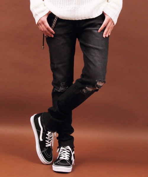 ８(eight)（エイト）の「ダメージスキニーデニム（デニムパンツ・メンズ・ケミカルウォッシュ/ブラック/インディゴブルー/グレー/ブルー/ブラック系その他・LARGE/MEDIUM/X-LARGE）」の2枚目の写真