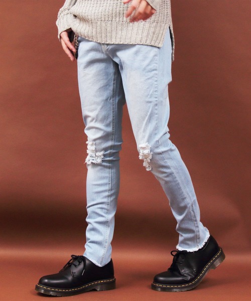 ８(eight)（エイト）の「ダメージスキニーデニム（デニムパンツ・メンズ・ケミカルウォッシュ/ブラック/インディゴブルー/グレー/ブルー/ブラック系その他・LARGE/MEDIUM/X-LARGE）」の5枚目の写真