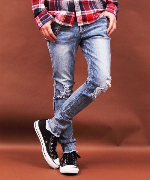 ８(eight)（エイト）の「ダメージスキニーデニム（デニムパンツ・メンズ・ケミカルウォッシュ/ブラック/インディゴブルー/グレー/ブルー/ブラック系その他・LARGE/MEDIUM/X-LARGE）」の6枚目の写真