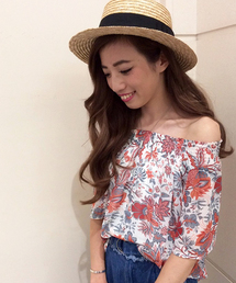 VENCEEXCHANGE | エスニック花柄オフショルスモック             (シャツ/ブラウス)