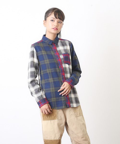 CUBE SUGAR（キューブシュガー）の「先染めネルチェックレギュラーシャツ（シャツ/ブラウス・レディース・グレー系その他/ブルー系その他/レッド系その他/その他・M）」の4枚目の写真