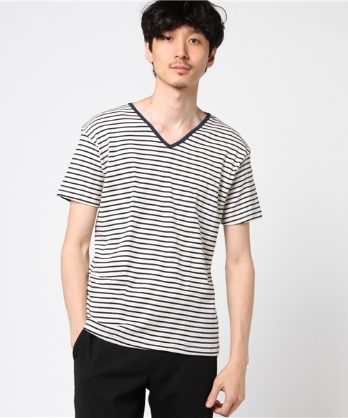 SHIPS（シップス）の「SHIPS×ott-tricot: Vネック Tシャツ（Tシャツ/カットソー・メンズ・ライトグレー/オフホワイト/ネイビー/コバルトブルー・SMALL/MEDIUM/LARGE/X-LARGE）」の2枚目の写真