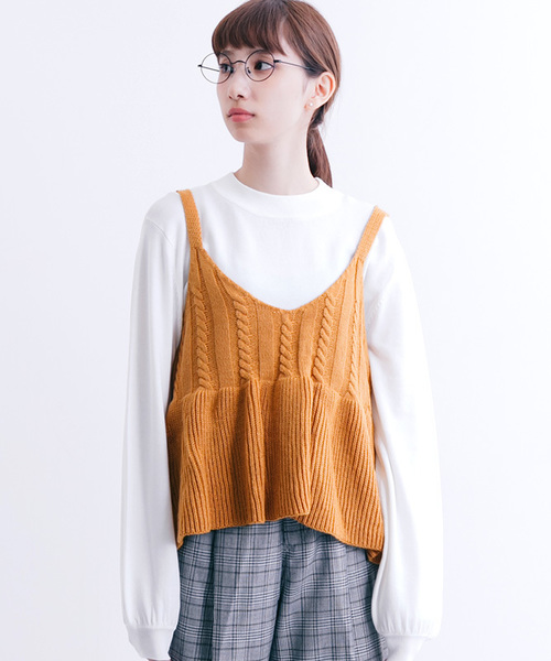 MERLOT（メルロー）の「ニットビスチェ1316（キャミソール・レディース・キャメル/ブラック/グリーン/グレー・FREE）」の4枚目の写真