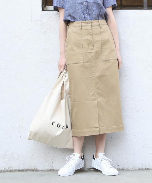 coen（コーエン）の「ストレッチ ロングタイトスカート（スカート・レディース・ネイビー/ベージュ・LARGE/MEDIUM）」の2枚目の写真