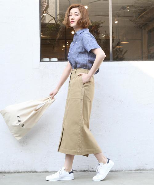 coen（コーエン）の「ストレッチ ロングタイトスカート（スカート・レディース・ネイビー/ベージュ・LARGE/MEDIUM）」の12枚目の写真