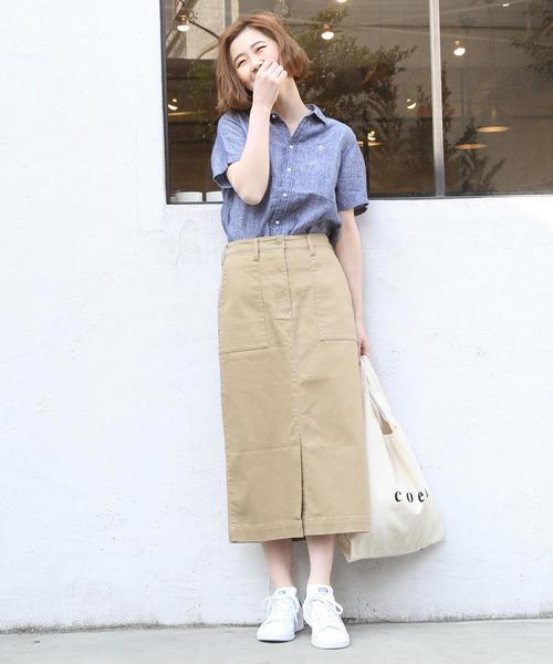 coen（コーエン）の「ストレッチ ロングタイトスカート（スカート・レディース・ネイビー/ベージュ・LARGE/MEDIUM）」の11枚目の写真