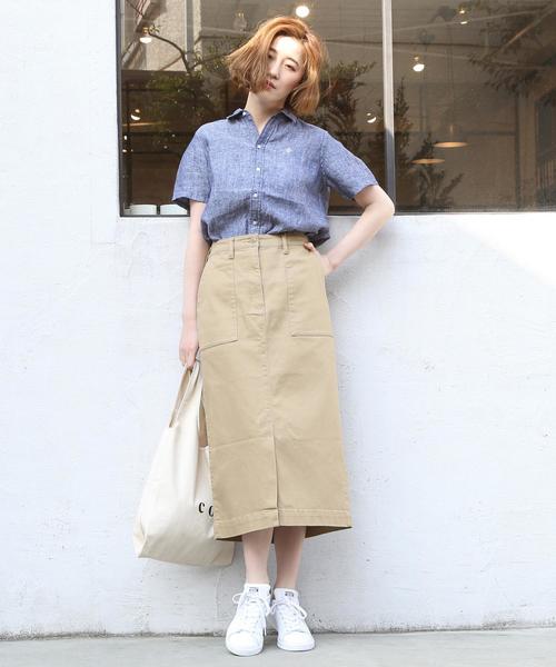 coen（コーエン）の「ストレッチ ロングタイトスカート（スカート・レディース・ネイビー/ベージュ・LARGE/MEDIUM）」の10枚目の写真