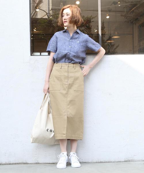 coen（コーエン）の「ストレッチ ロングタイトスカート（スカート・レディース・ネイビー/ベージュ・LARGE/MEDIUM）」の9枚目の写真