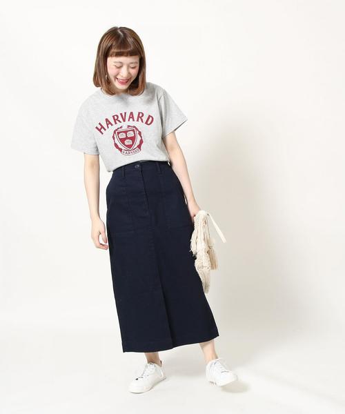 coen（コーエン）の「ストレッチ ロングタイトスカート（スカート・レディース・ネイビー/ベージュ・LARGE/MEDIUM）」の4枚目の写真