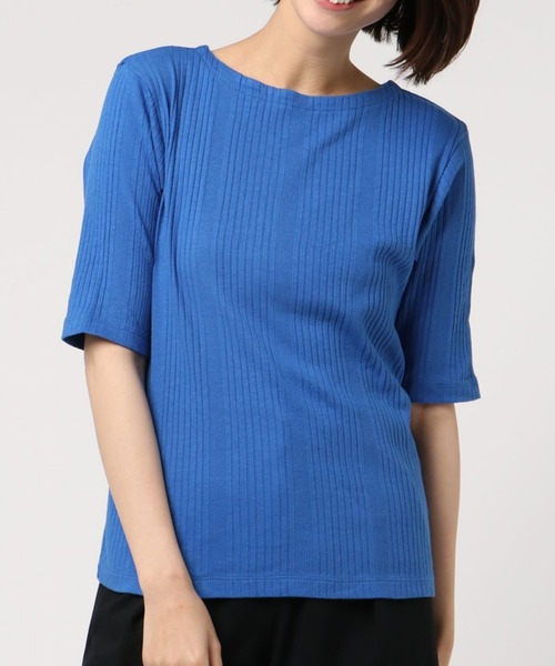 RNA-N(アールエヌエーエヌ)の「M0928 針抜きテレコ2wayプルオーバー(Tシャツ/カットソー・レディース・ブルー/ブラック/キナリ・MEDIUM)」の1枚目の写真