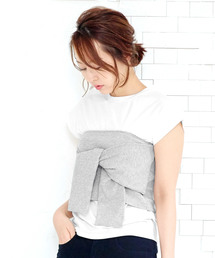 取り外しOK☆リブカットソー素材カットリボンビスチェ+シンプル白Tシャツ☆２セット