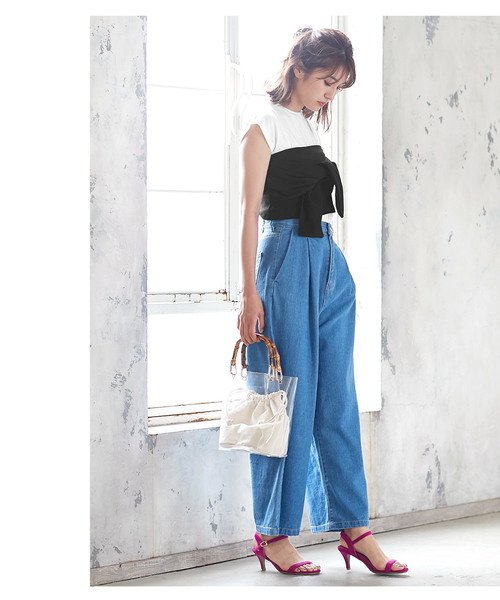 KOBE LETTUCE（コウベレタス）の「取り外しOK☆リブカットソー素材カットリボンビスチェ+シンプル白Tシャツ☆２セット（Tシャツ/カットソー・レディース・レッド/グレー/ブラック・FREE）」の7枚目の写真