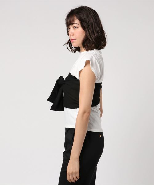 KOBE LETTUCE（コウベレタス）の「取り外しOK☆リブカットソー素材カットリボンビスチェ+シンプル白Tシャツ☆２セット（Tシャツ/カットソー・レディース・レッド/グレー/ブラック・FREE）」の6枚目の写真