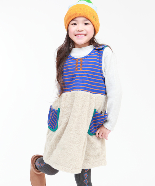 RAGMART（ラグマート）の「起毛ボーダージャンパースカート（ジャンパースカート・キッズ・ネイビー/グレー・100cm/110cm/120cm/130cm）」の2枚目の写真