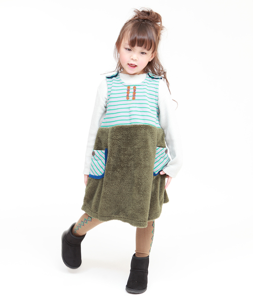 RAGMART（ラグマート）の「起毛ボーダージャンパースカート（ジャンパースカート・キッズ・ネイビー/グレー・100cm/110cm/120cm/130cm）」の5枚目の写真