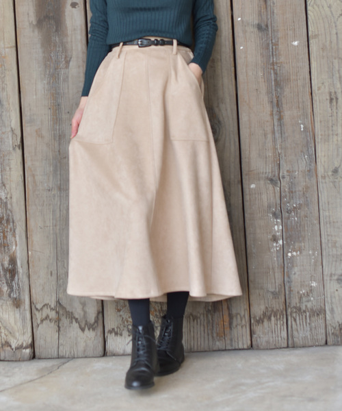 rps（アールピーエス）の「エコスウェードロングフレアースカート（スカート・レディース・ベージュ/マスタード/ピンクベージュ/ライトカーキ・M）」の2枚目の写真