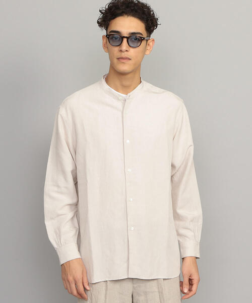 美品✼ビューティー＆ユース✼LINIFICIO 麻100 バンドカラーシャツ 白 BEAUTY&YOUTH UNITED ARROWS（ビューティーアンドユース