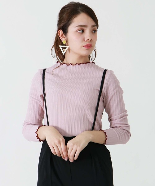 HER CLOSET(ハークローゼット)の「【HERCLOSET】配色メロークルーネックテレコカットソー(Tシャツ/カットソー・レディース・ホワイト/ブラック/ネイビー/グレー/ピンク/グリーン/マスタード/モカ・M)」の8枚目の写真