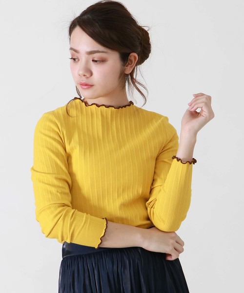 HER CLOSET(ハークローゼット)の「【HERCLOSET】配色メロークルーネックテレコカットソー(Tシャツ/カットソー・レディース・ホワイト/ブラック/ネイビー/グレー/ピンク/グリーン/マスタード/モカ・M)」の7枚目の写真