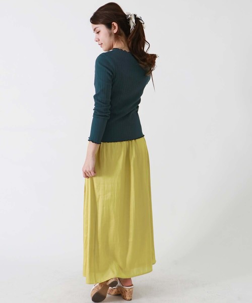 HER CLOSET(ハークローゼット)の「【HERCLOSET】配色メロークルーネックテレコカットソー(Tシャツ/カットソー・レディース・ホワイト/ブラック/ネイビー/グレー/ピンク/グリーン/マスタード/モカ・M)」の10枚目の写真