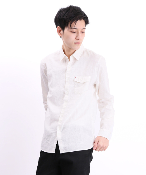 WEGO(ウィゴー)の「WEGO/リネンコットンシャツ(シャツ/ブラウス・メンズ・ホワイト/グリーン/ブルー/レッド系その他/ライトイエロー/ネイビー/ライム/ブラック・SMALL/MEDIUM/LARGE)」の2枚目の写真